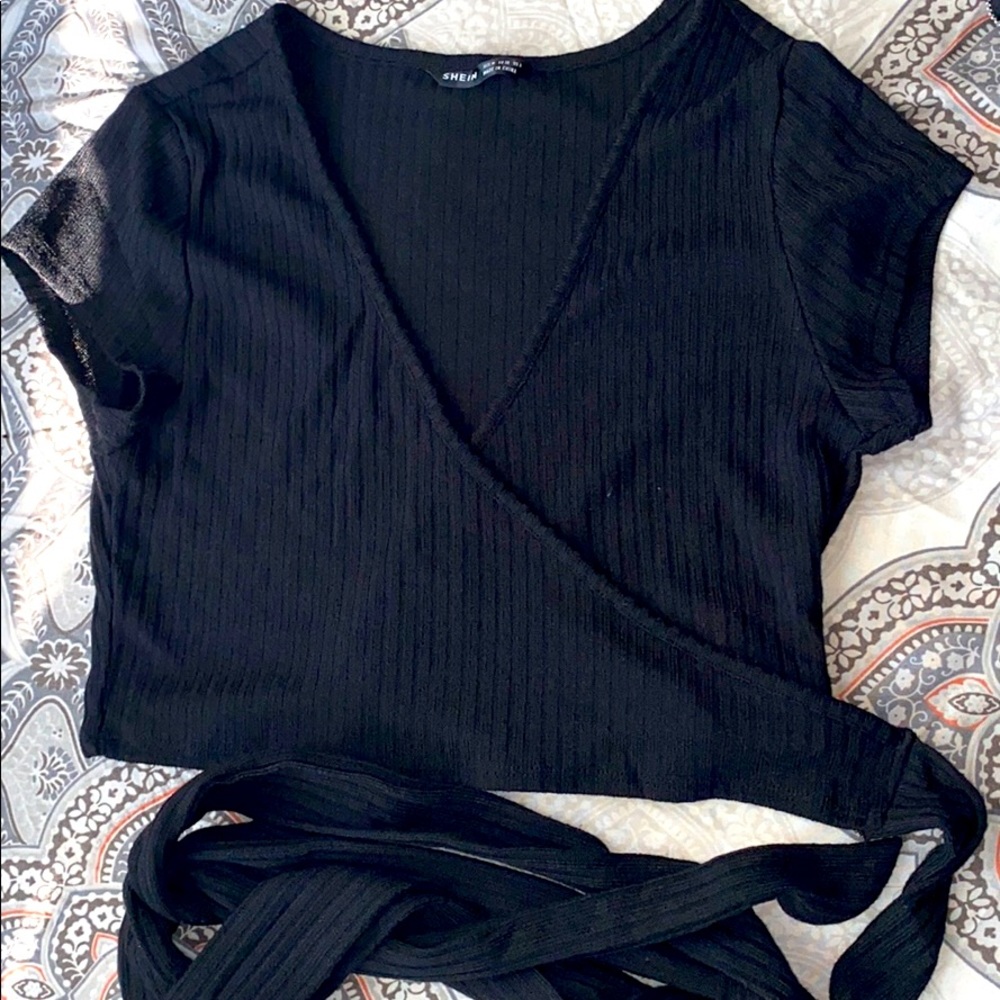 Crop Wrap Rib knit Top